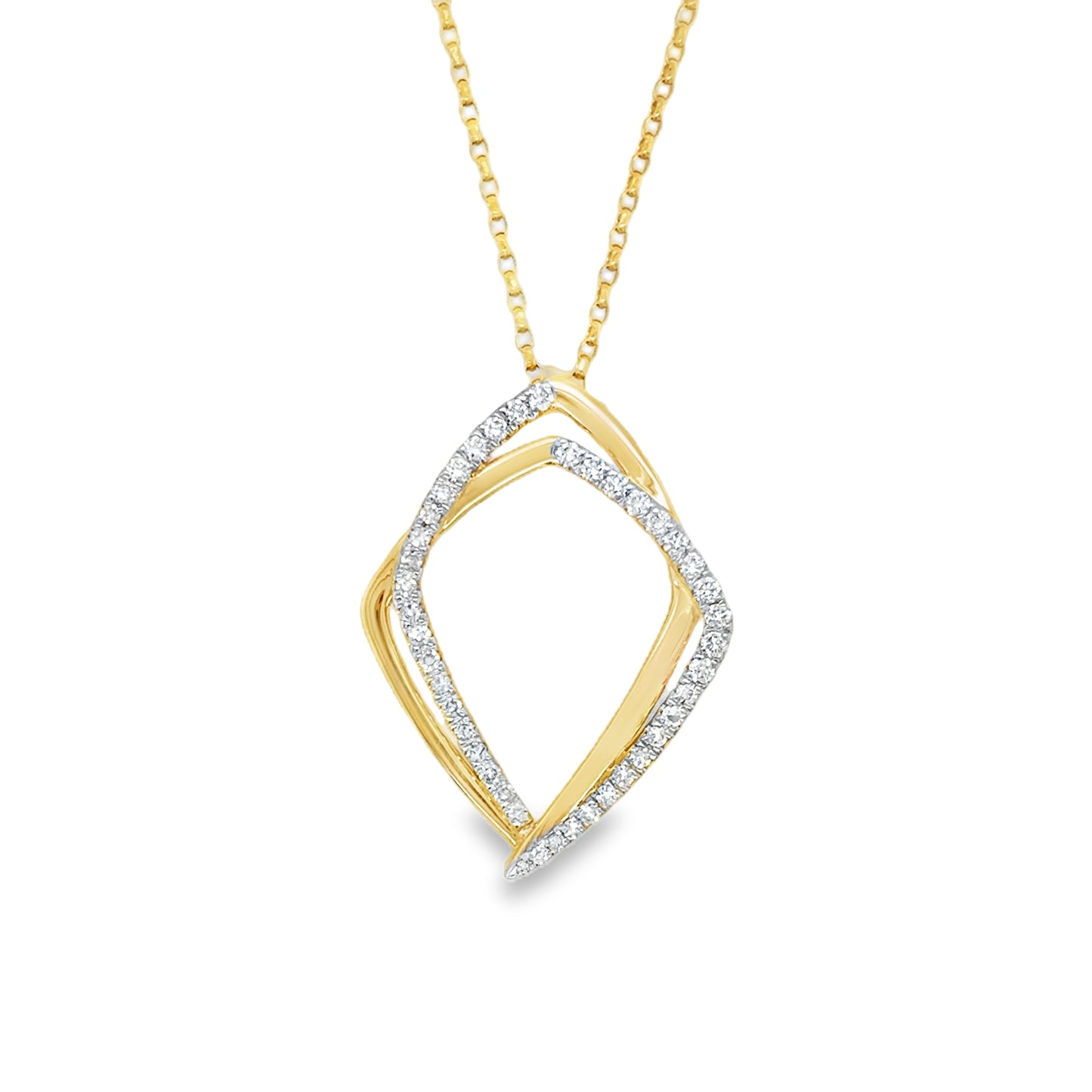 14ct Yellow Gold Diamond Set Open Double Square Pendant .12ct