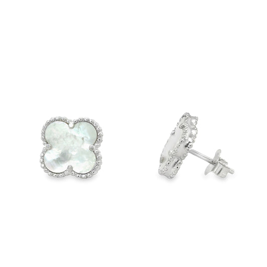 Sterling Silver Mother of Pearl Clover Earrings