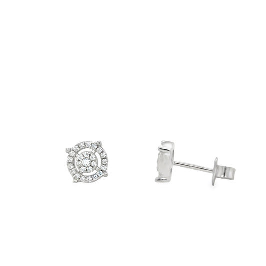 Sterling Silver Round CZ Open Cluster Earrings