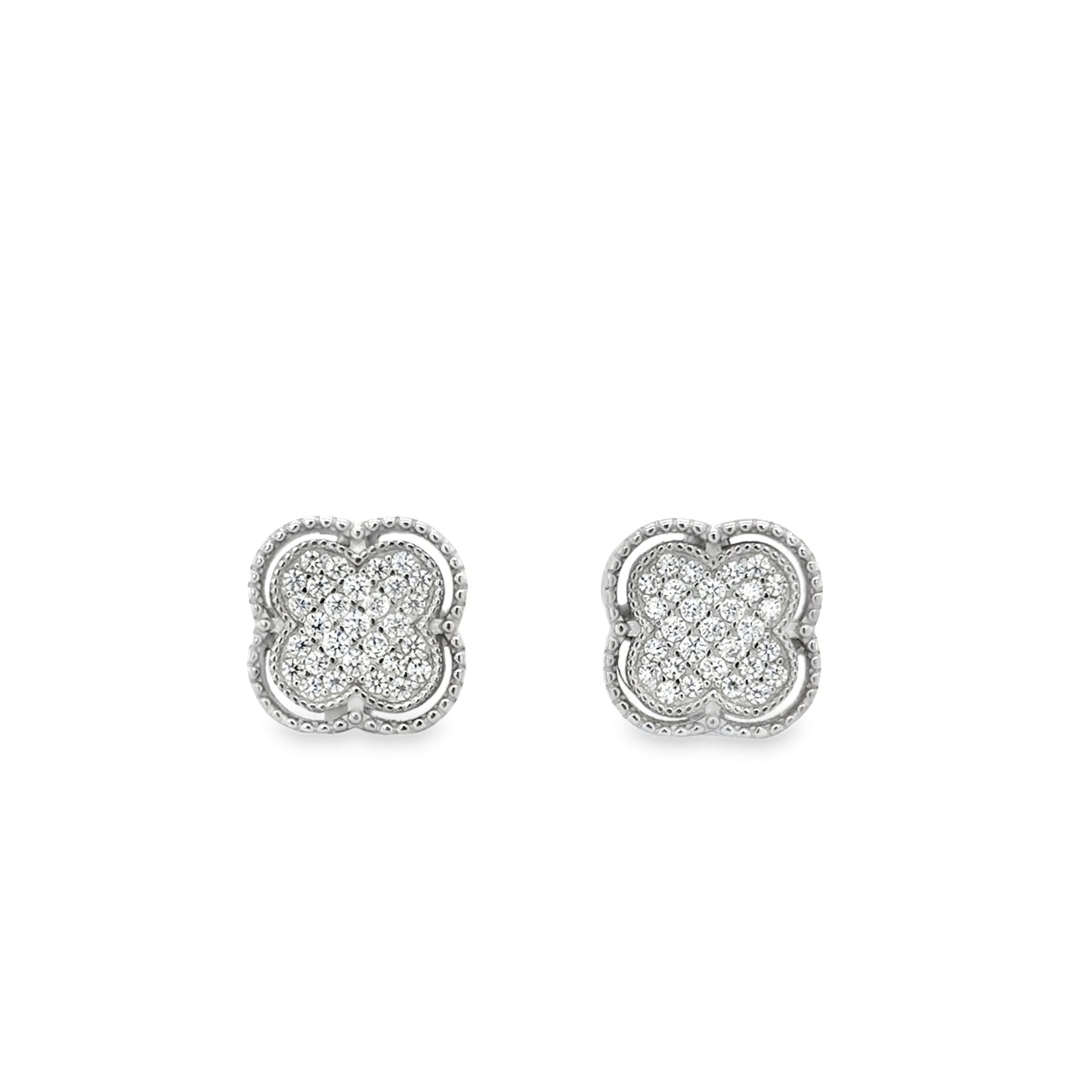 Sterling Silver Pave CZ Clover Earrings