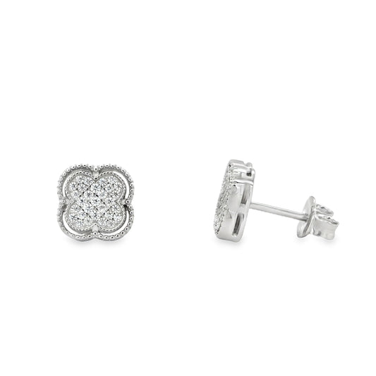 Sterling Silver Pave CZ Clover Earrings