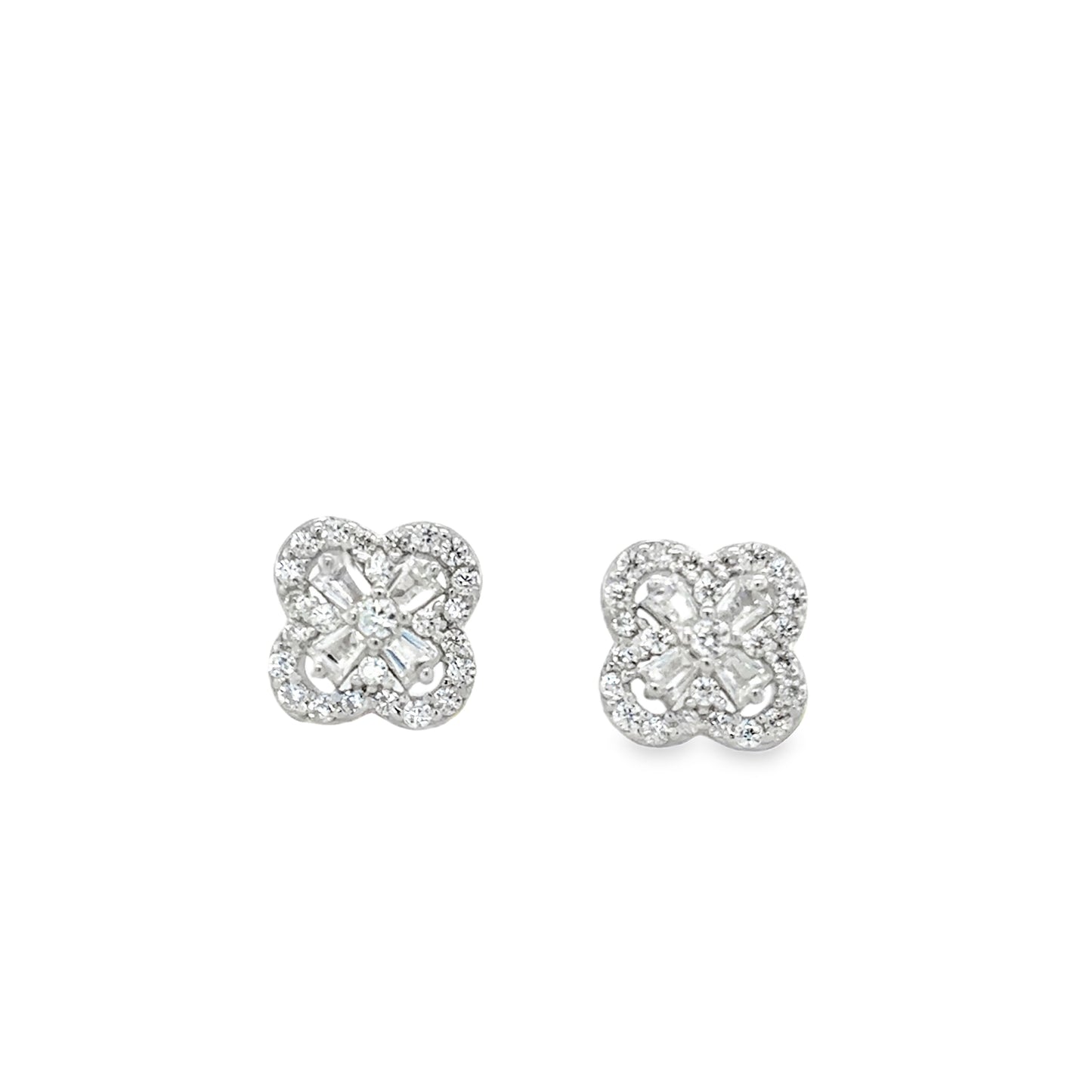 Sterling Silver CZ Clover Earrings