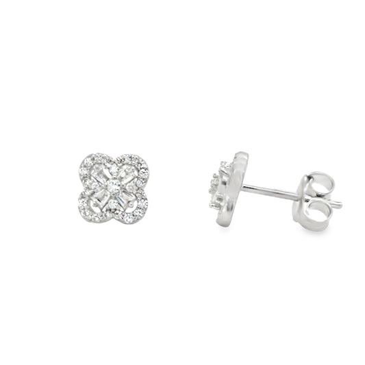 Sterling Silver CZ Clover Earrings