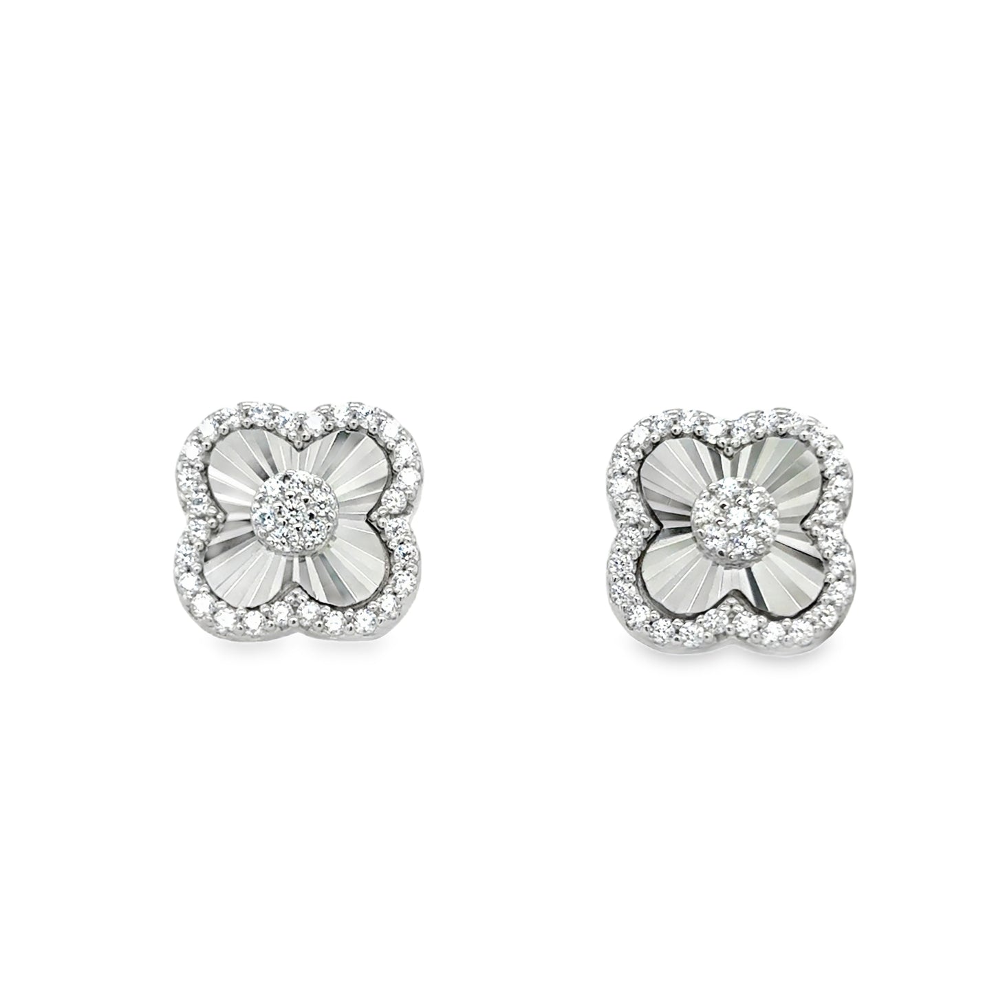 Sterling Silver CZ Clover Earrings