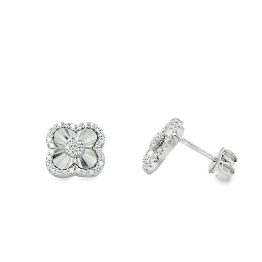 Sterling Silver CZ Clover Earrings