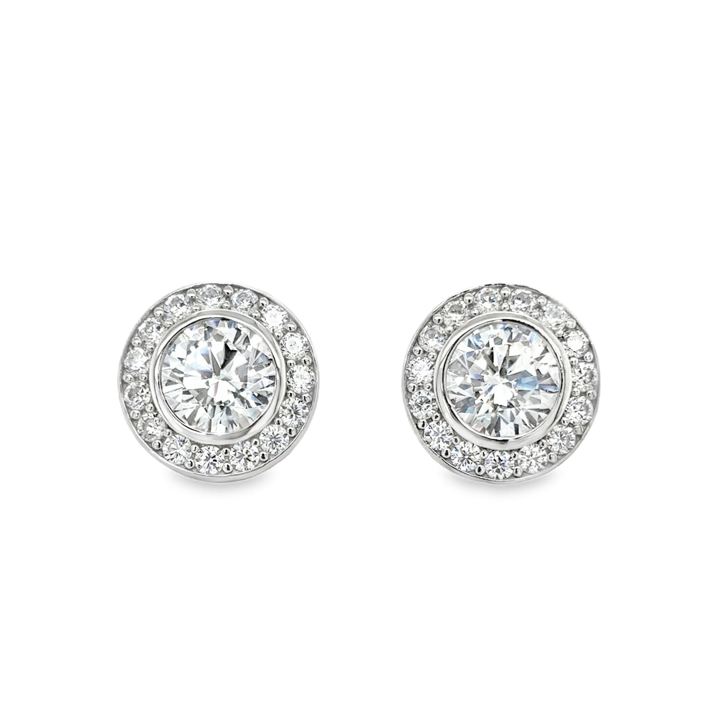 Sterling Silver Rubover CZ Halo Earrings