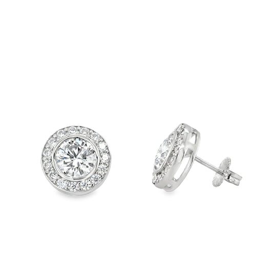 Sterling Silver Rubover CZ Halo Earrings