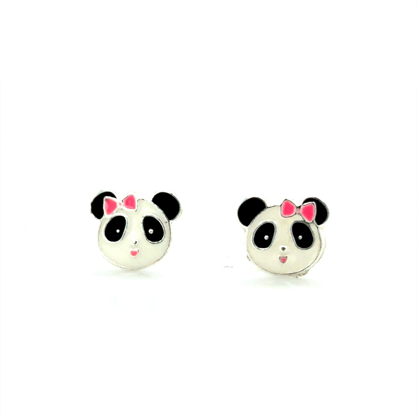 Sterling Silver Kids Enamel Black & White Panda Earrings