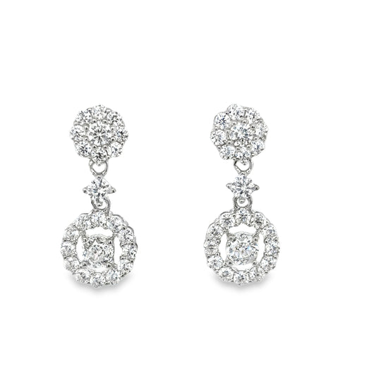 Sterling Silver Round CZ Cluster Drop Earrings