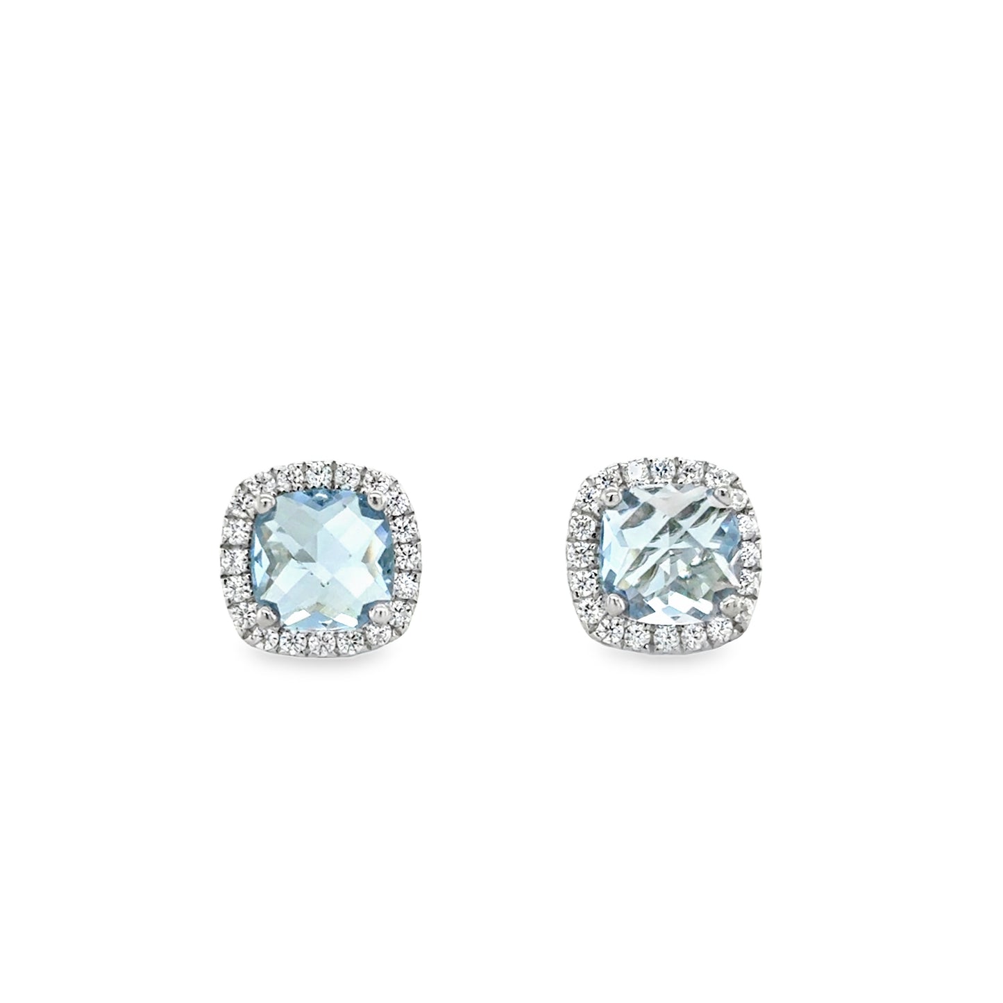 Sterling Silver Cushion Cut Blue CZ Cluster Stud Earrings