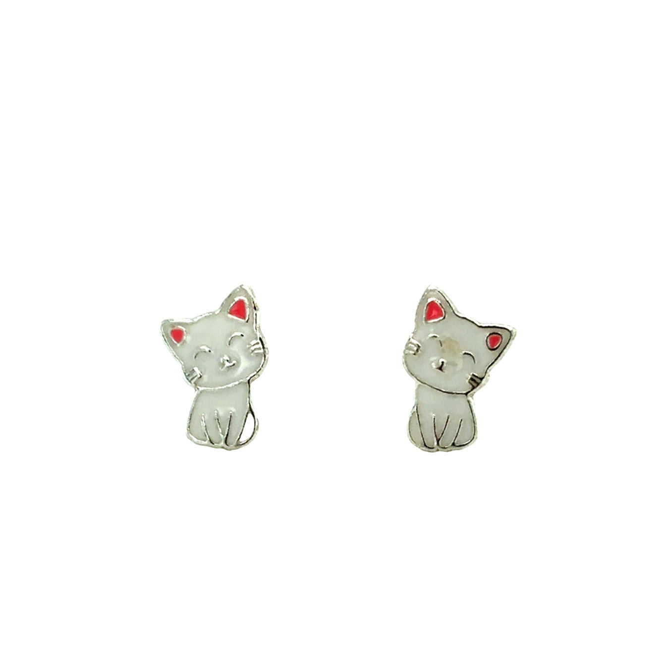 Sterling Silver Kids Enamel White Cat Earrings