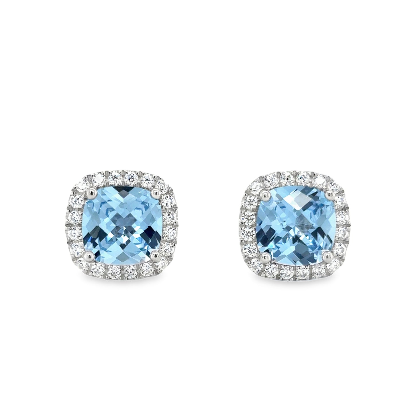 Sterling Silver Cushion Cut Blue CZ Stud Earrings