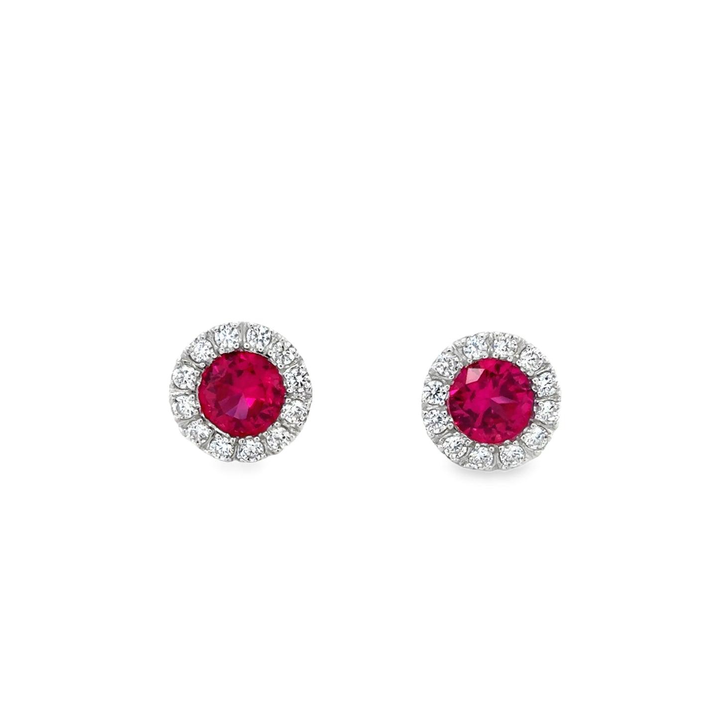 Sterling Silver Round Red CZ Cluster Stud Earrings