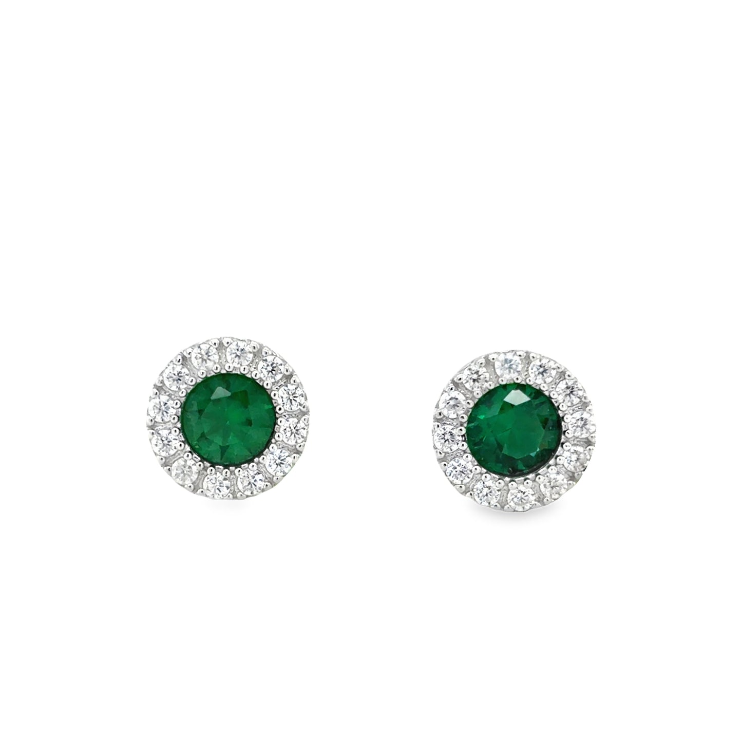 Sterling Silver Round Green CZ Cluster Stud Earrings