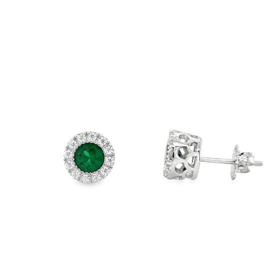 Sterling Silver Round Green CZ Cluster Stud Earrings
