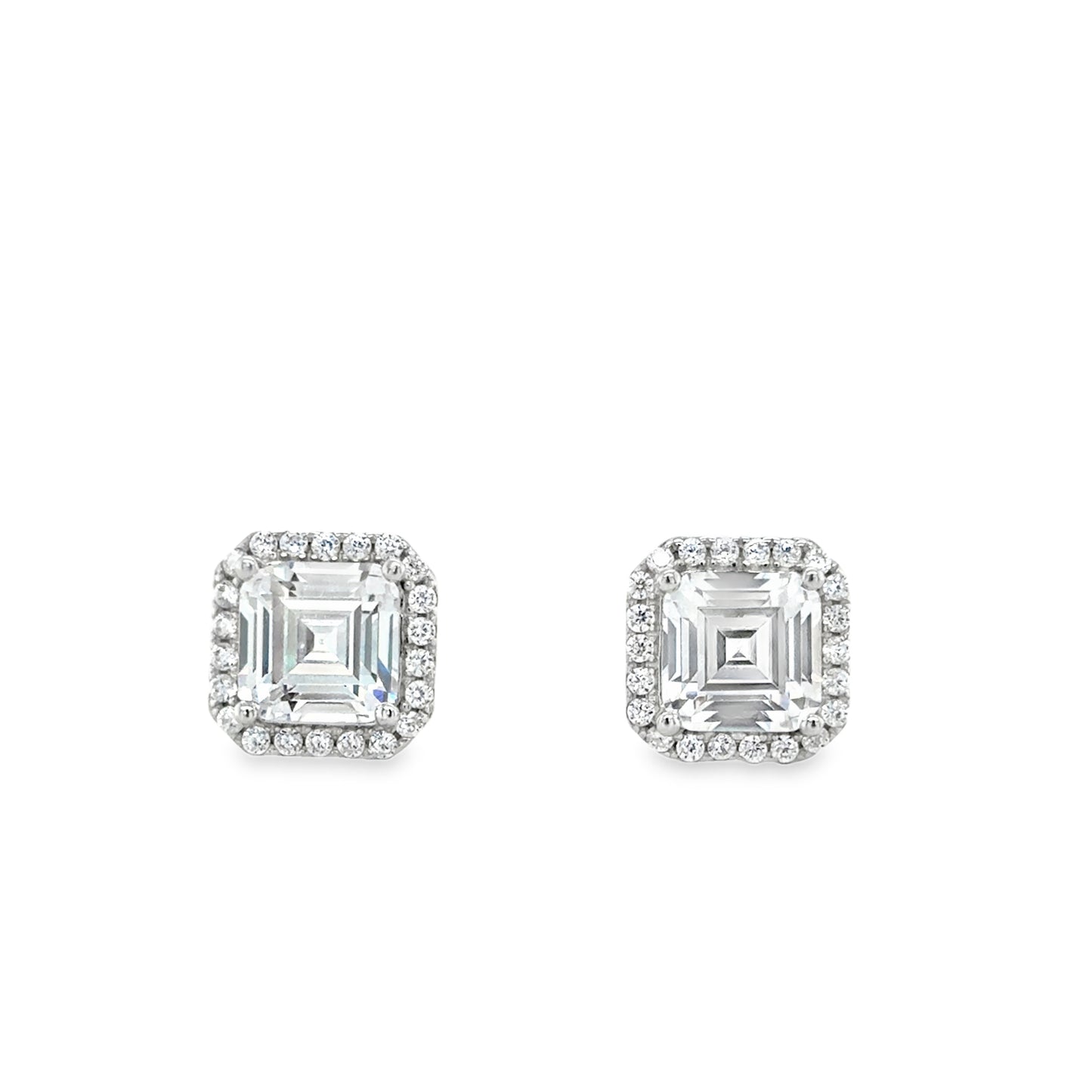 Sterling Silver Square CZ Cluster Stud Earrings