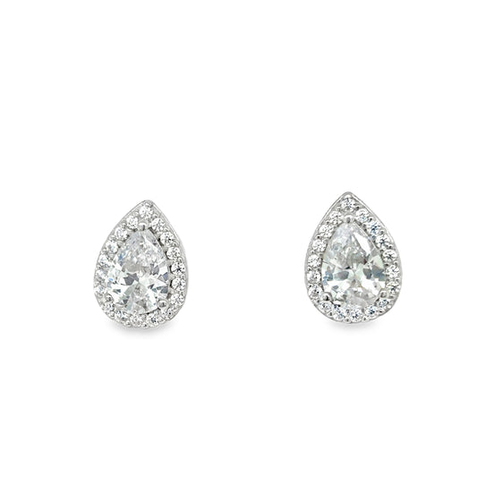 Sterling Silver Pear CZ Cluster Stud Earrings