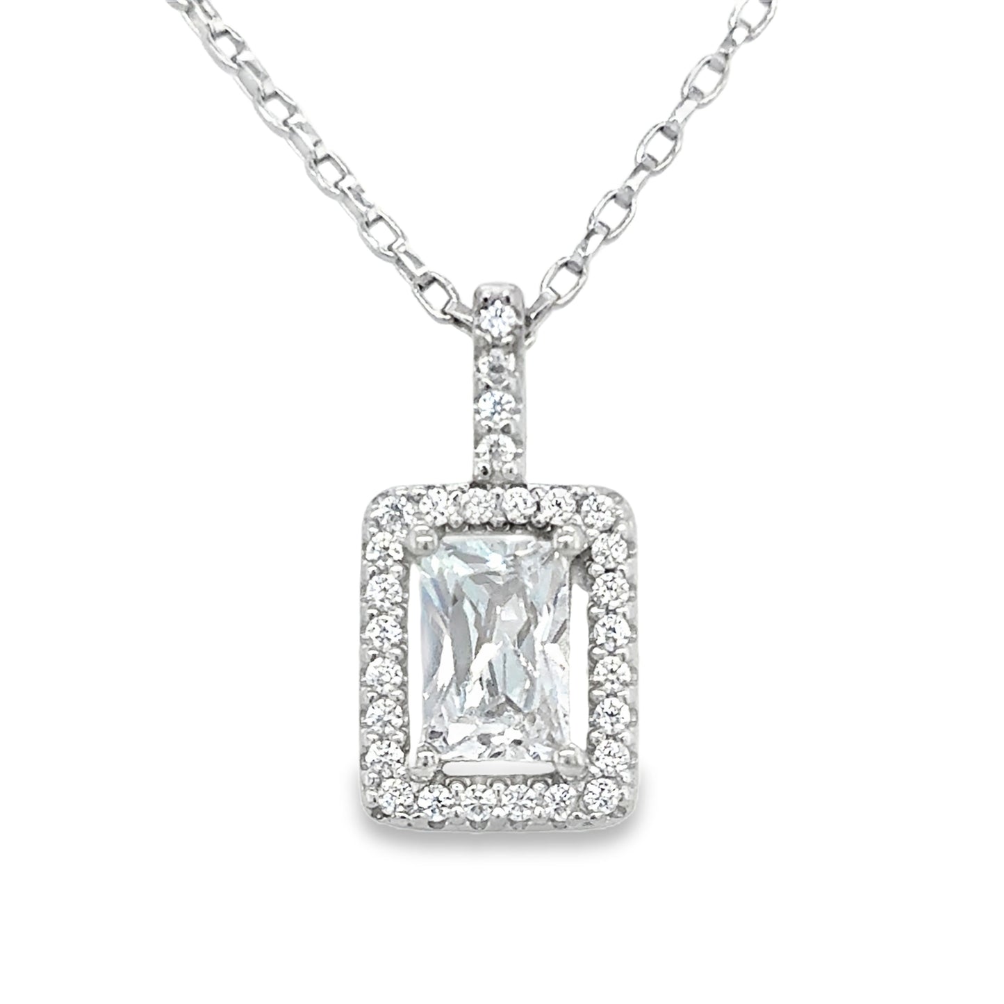 Sterling Silver CZ Rectangular Halo Pendant