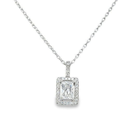 Sterling Silver CZ Rectangular Halo Pendant