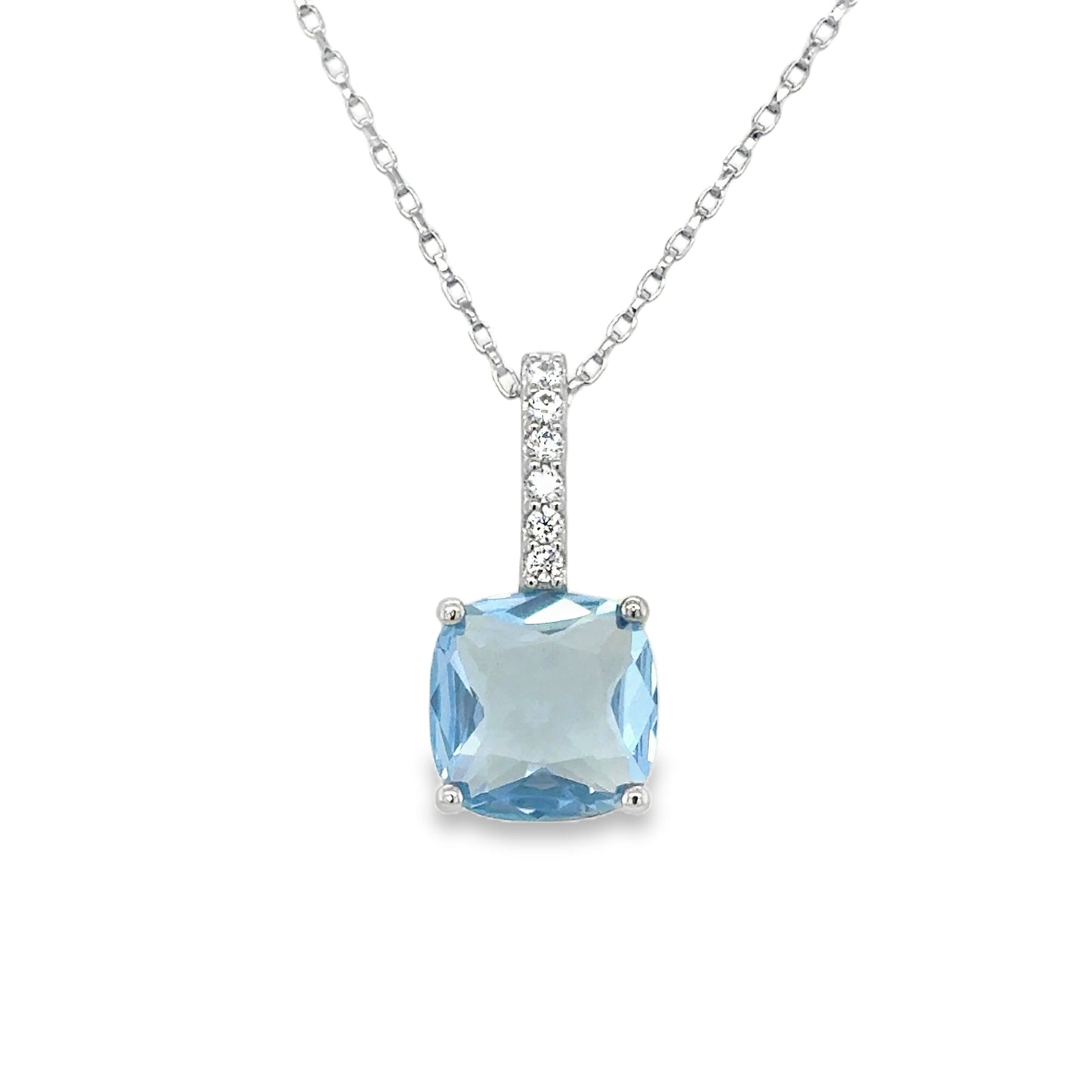 Sterling Silver Blue CZ Pendant with CZ Baile
