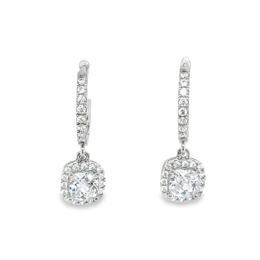 Sil E/rg Cushion Cut CZ Cluster Huggy Drop Earrings