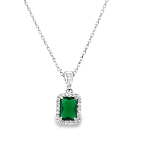 Sterlng Silver CZ Green Pendant With Halo