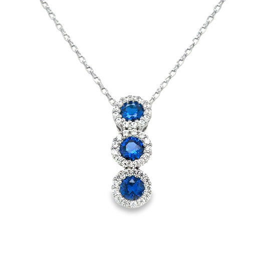 Sterling Silver Cubic Zirconia And Blue Stone 3 Cluster Pendant