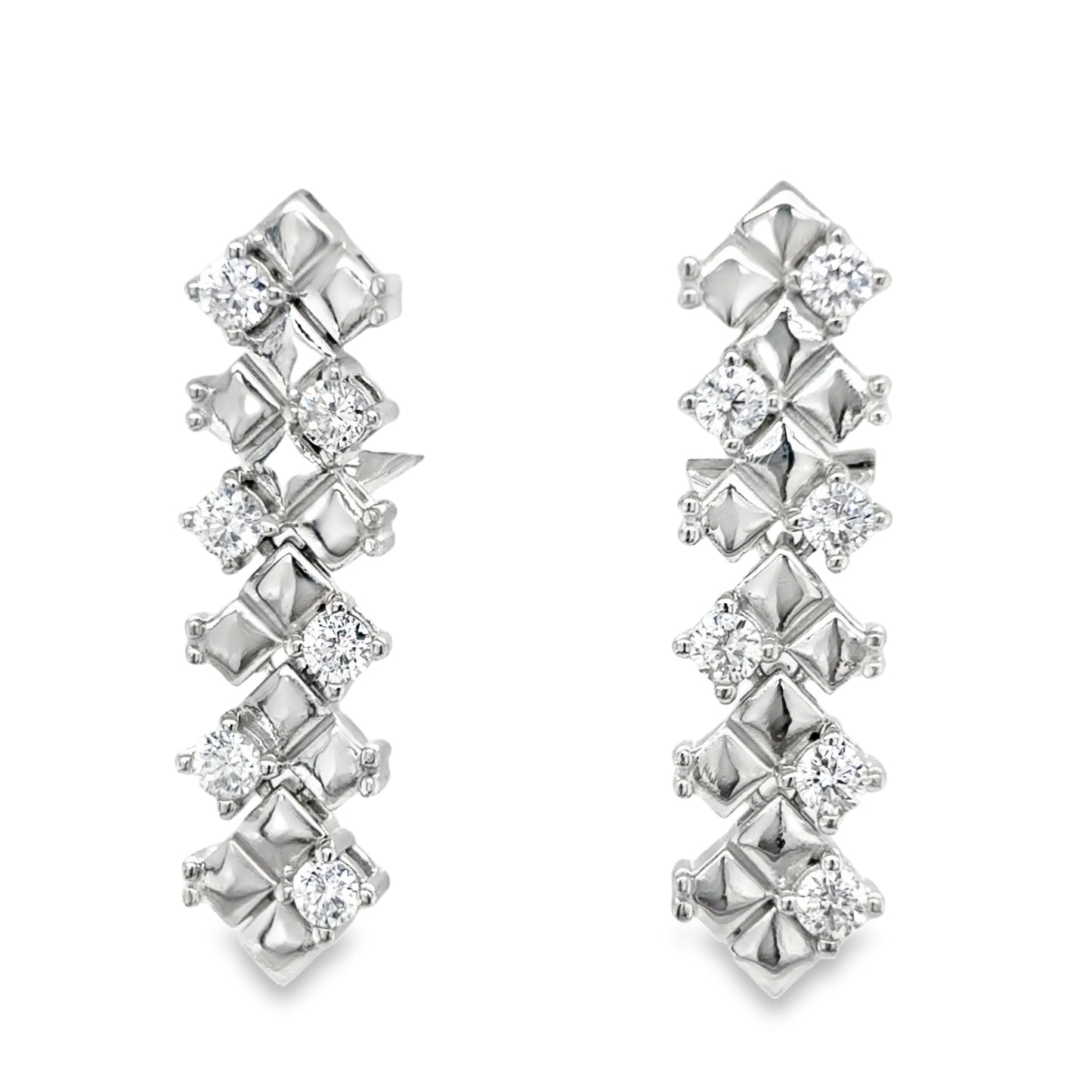 Sterling Silver CZ and Polished Multi Square Drop Earrings