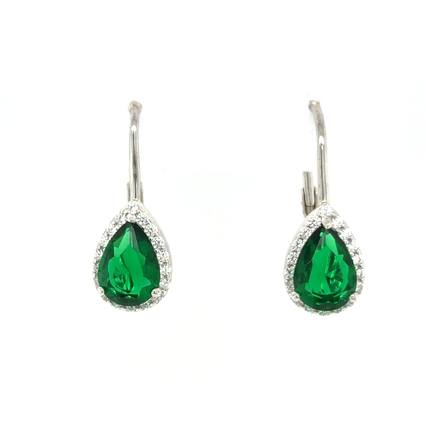 Sterling Silver Pear Cut Green CZ Cluster Drop Earring