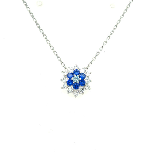 Sterling Silver Blue CZ Flower Cluster Pendant