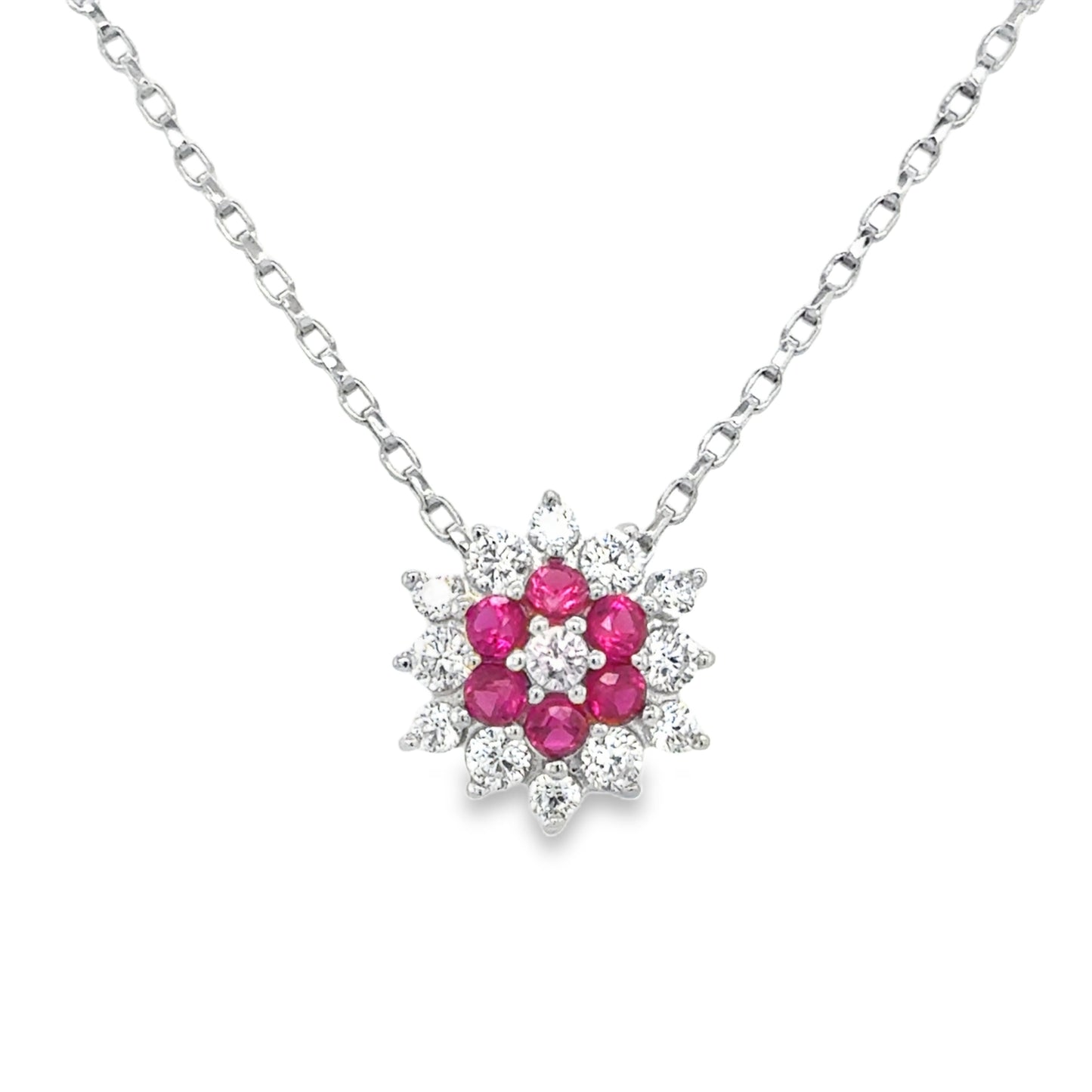 Sterling Silver Red CZ Flower Cluster Pendant