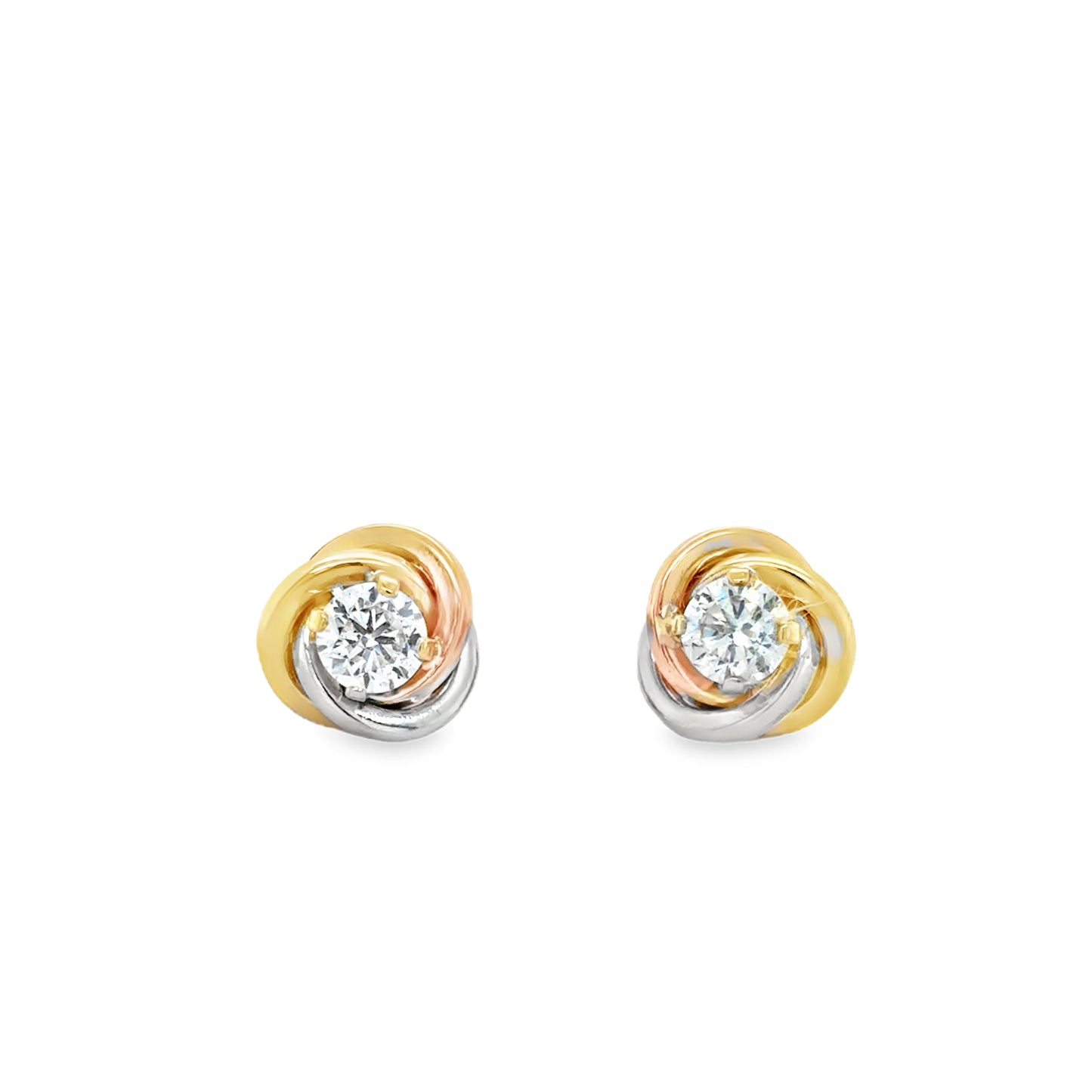 9ct Tricolour CZ Knot Stud Earrings