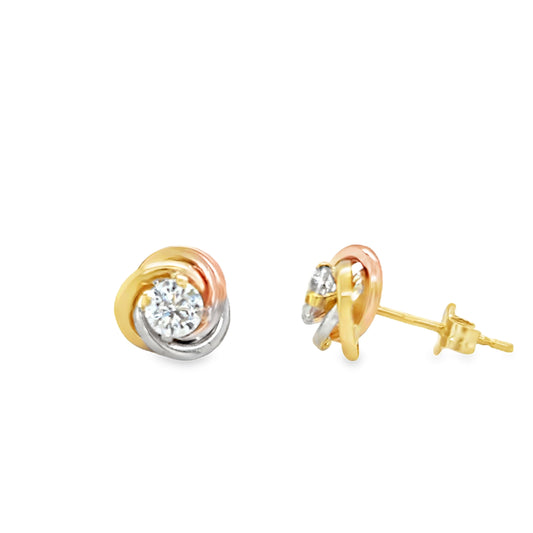 9ct Tricolour CZ Knot Stud Earrings