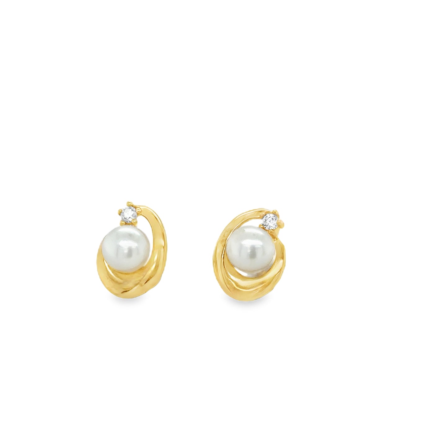 9ct Freshwater Pearl & CZ Swirl Stud Earrings