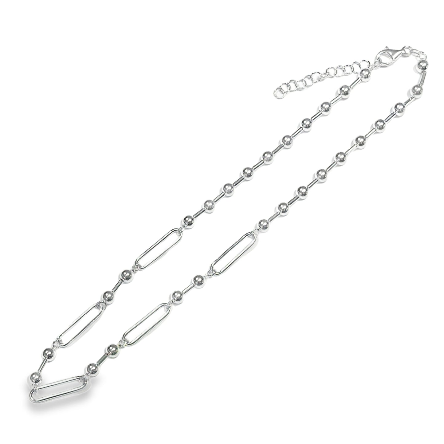 Sterling Silver Ball and Long Link Necklet