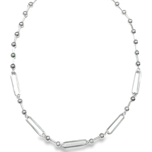 Sterling Silver Ball and Long Link Necklet
