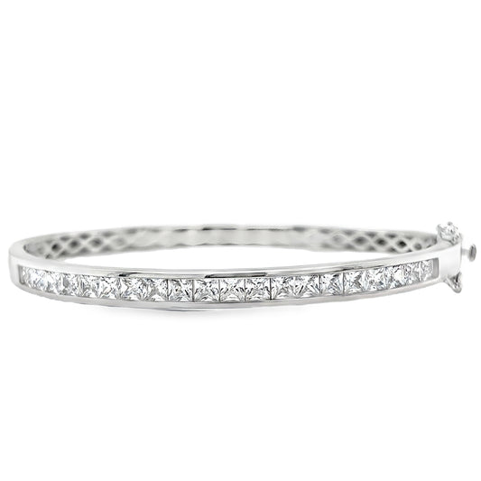 Sterling Silver Channel Set Princess Cut CZ Bangle