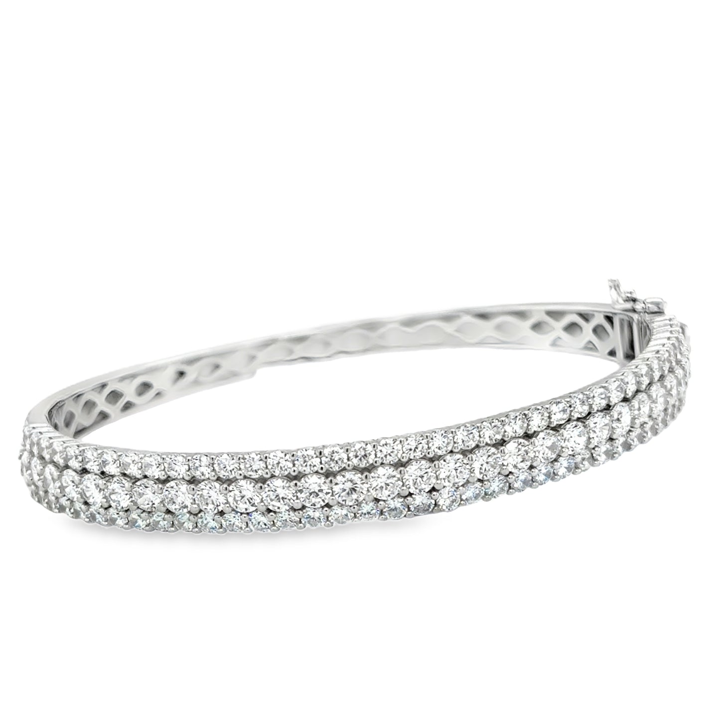Sterling Silver Three Row CZ Bangle
