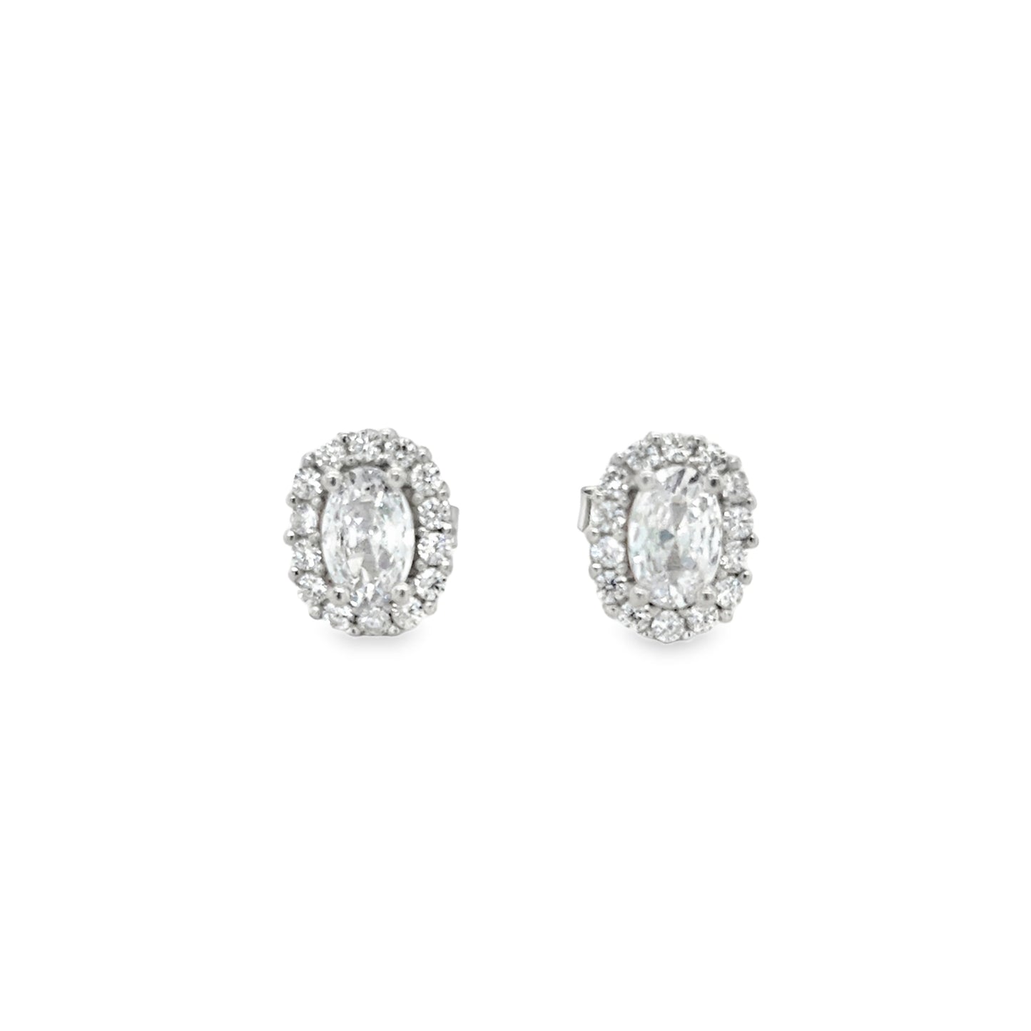 Sterling Silver Oval CZ Halo Stud Earrings