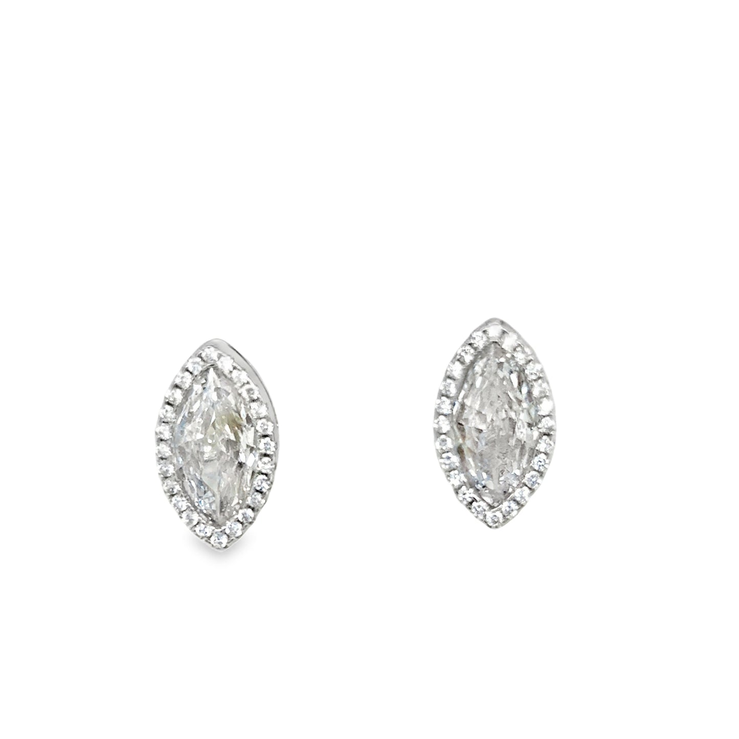 Sterling Silver Marquis Cut CZ Halo Stud Earrings