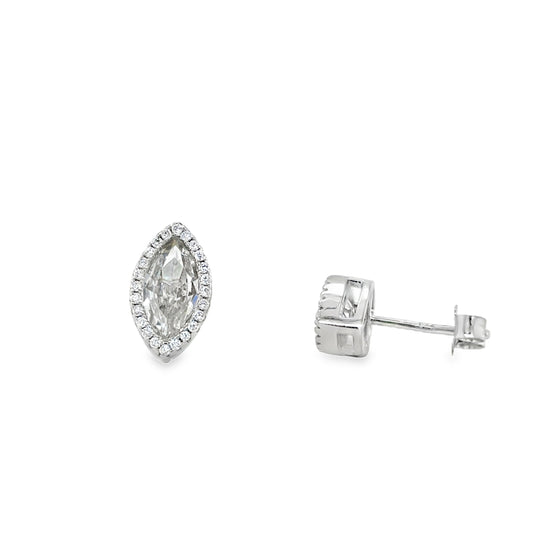 Sterling Silver Marquis Cut CZ Halo Stud Earrings