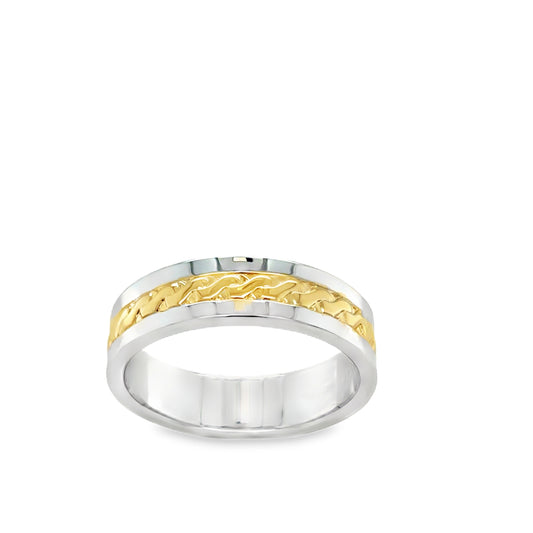 Sterling Silver Gents Band With Gold Plated Plaited Centre