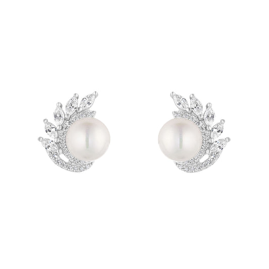 Sterling Silver Freshwater Pearl With Fancy CZ Surround
