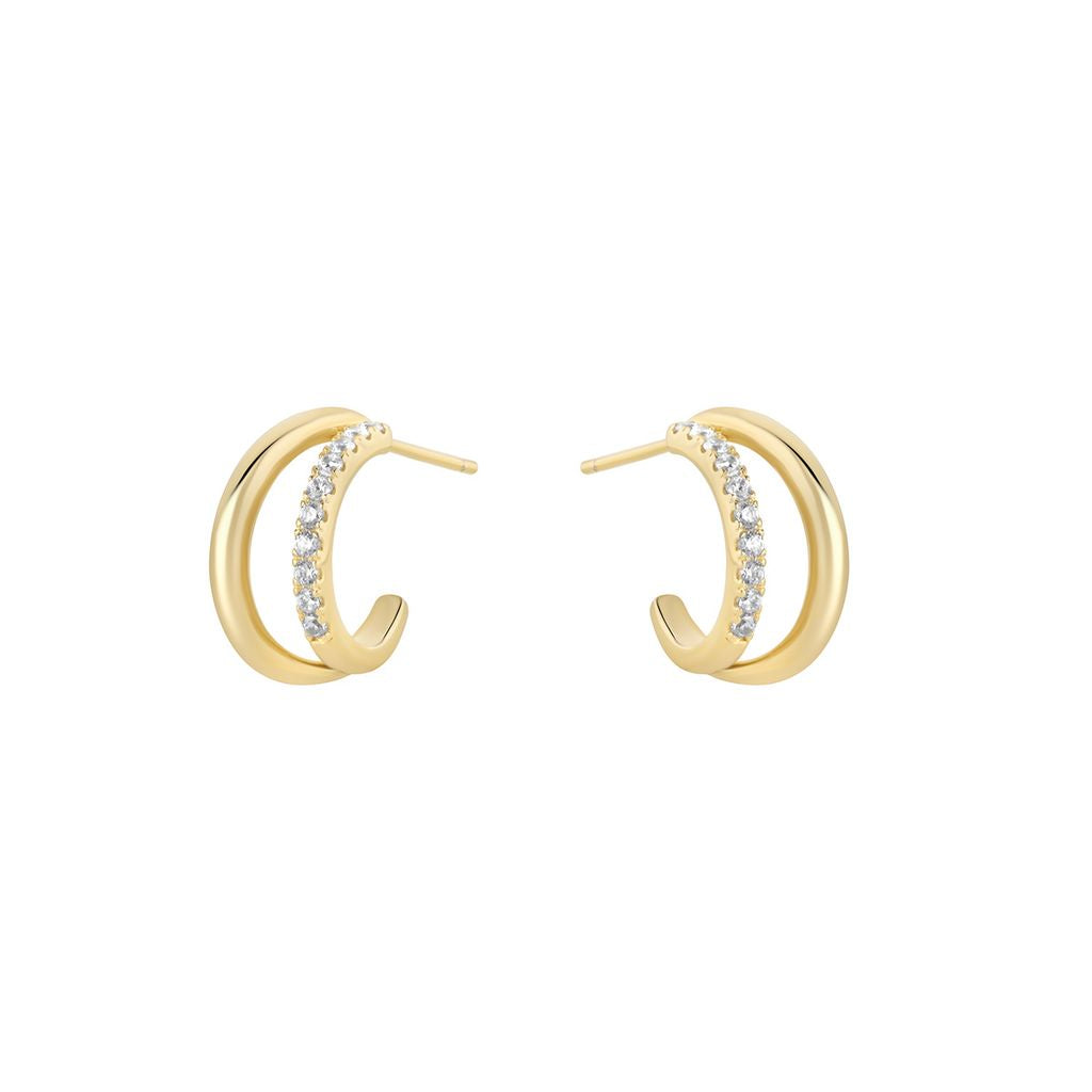 Sterling Silver Gold Plated CZ Open Hoop Earrings