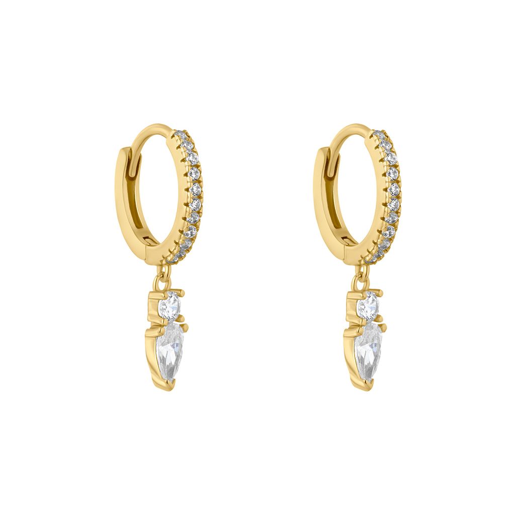 Sterling Silver Gold Plated CZ Marquise Drop Huggie