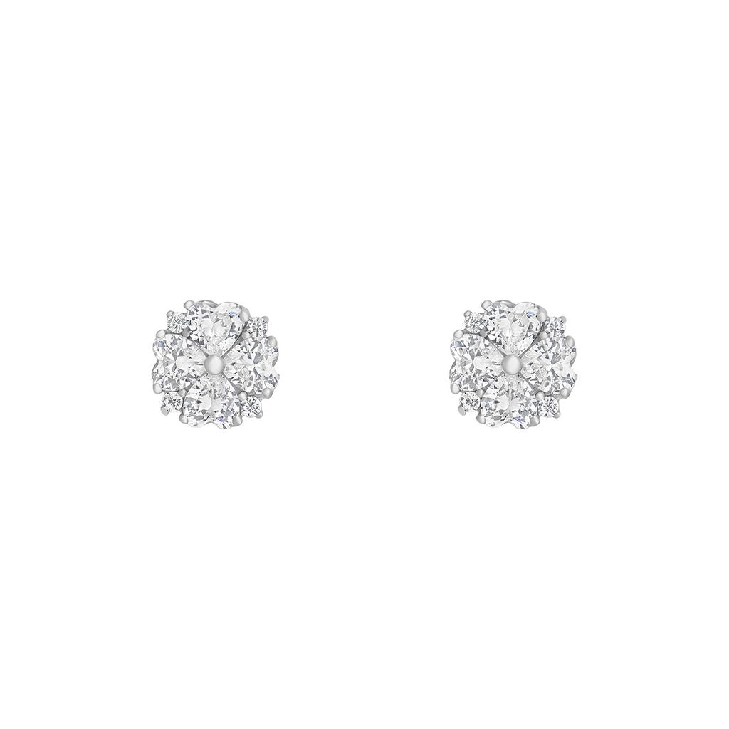 Sterling Silver CZ Heart Cluster Stud Earrings