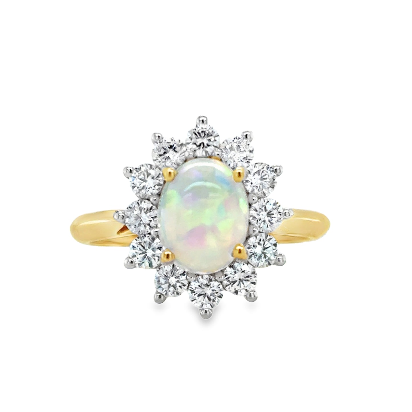9ct Yellow Gold Oval Opal and CZ Halo Ring