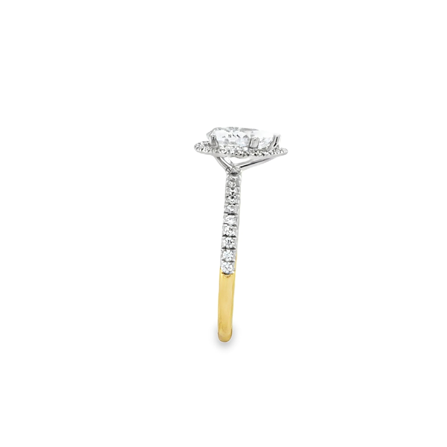 9ct Yellow Gold Pear Cut CZ Halo Ring with CZ Shoulders