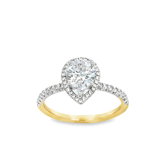 9ct Yellow Gold Pear Cut CZ Halo Ring with CZ Shoulders