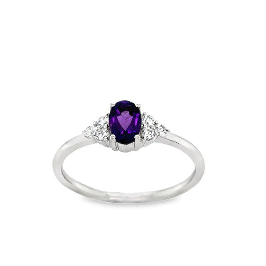 9ct Yellow Gold Oval Amethyst Ring with CZ Shoulders